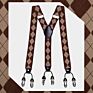 Brown Plaid Color Formal 6 Clips Braces Women Adjustable Polyester Suspenders