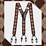 Brown Plaid Color Formal 6 Clips Braces Women Adjustable Polyester Suspenders