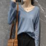 Casual Long Sleeve Pullover V-Neck Machine Knit Sweaters for Women