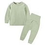 Children Pajamas Kids Plain Color Ribbed Cotton Pajamas Sets Kids Long Sleeves Sleepwear