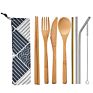 Customized Logo Portable Outdoor Travel Tableware Straw Utensils Eco Friendly Cutlery Set Bamboo