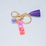 Cute English Letter Pendant Key Chains Ring Tassel Keyring Resin Acrylic Initial Car Handbag Keychain Holder Accessories Jewelry