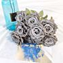 D-Rb002 Novel Design Autumn Dusty Rust Blue Silk Rose Artificial Flowers Bouquet for Wedding Home Decoration