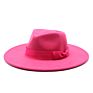 Designer Wide Brim Wool Fedora Hat Women Felt Vintage Style with Bow Red Hat