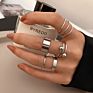 Finetoo Punk Simple Cross Finger Rings for Women Girls Pearl Heart Twist Ring Set Trend Jewelry