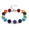 Handmade Men Women Vintage Lava Natural Stone Black Beads Adjustable Strech 8Mm 7 Chakra Bracelet for Girls