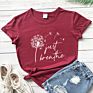 Just Breathe 100% Cotton T-Shirt Vintage Women Anxiety Graphic Tshirt