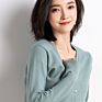 Korean Style Fall V Neck Long Sleeve Button down Plain Knitted Cardigan Sweater