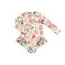 Lovely Ruffle Legs Baby Infants Toddlers Floral Swimsuits Zipper up Kids Swimwear for Girls Long Sleeve Little Girl Swim Suites