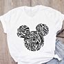 Mickey Cartoon Leopard Bow Short Sleeve Print Graphic T-Shirt Women's T-Shirt