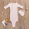 Newborn Baby Clothes Knitted Ribbed Cotton Baby Gown with Beanie Unisex Knotted Baby Gown Set
