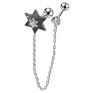 Nuoro Hip Hop Cross Heart Star Chain Cartilage Double Stud Earrings for Women Man Stainless Steel Ear Helix Piercing Jewelry