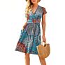 Office Lady Women Femal Ladies Short Sleeve Deep V Shirt Dress Midi Beach Dress Elegant Party Dress Vestidos
