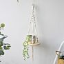 Rope Plant Flower Hanger Pot Holder, Decorative Wooden Macrame Wall Shelf, Boho Wall Hanging Decor