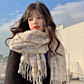 Simple Plaid Scarf for Autumn/ Women's Long Fringe Warm and Thick Cashmere Scarf