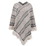Striped Light Casual Women Shawl Cloak Jacquard Knitting Sweater Tassel Crew Neck Sweater