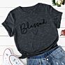 Style American Women's Loose-Fitting Blessed Heart-Shaped Cotton Collar Short-Sleeved T-Shirt for Women