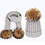 Thick Raccoon Fur Children Fur Pompon Knitted Hats Kids Fur Ball Hats Parent-Child Hat Scarf Set