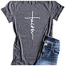 Women's Faith T-Shirt Casual Short Sleeve Side Button Letter Printed Cute Graphic Tee Shirts Tops