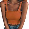 Women's Frill Smocked Crop Tank Top Bow Tie Strap Shoulder Bandeau Stretch Tube Top