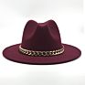 Womens's Hat Wide Brim Thick Gold Chain Band Classic Black Beige Felted Cap Panama Cowboy Jazz Men Caps Luxury Fedora Women Hats