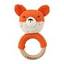 Wooden Ring Crochet Bunny Bear Fox Elephant Deer Giraffe Animal Crochet Rattle Teething Toy