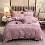 American Style Fleece Light Gray Velvet 4Pcs Bed Set