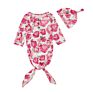 Baby Girls Floral Print Soft and Cute Design Knot Gown Romper with Hat Sleeping Bag Clothes Baby Gown
