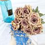 D-Rb002 Novel Design Autumn Dusty Rust Blue Silk Rose Artificial Flowers Bouquet for Wedding Home Decoration