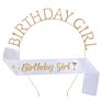 Glitter Birthday Girl Sash Rhinestone Happy Birthday Headbands Set for Girls Birthday Party Supplies