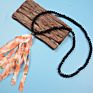 Handmade Wooden Disc Bead Beaded Pendant Women's Necklace Pearl Crystal Leopard Fabric Tassel Long Wool Chain