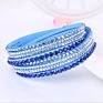 Korean Velvet Jewelry Stud Wrapped Handmade Crystal Rhinestones Paved Fancy Multilayer Pu Leather Bracelet