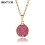 Long Chain round Shape Crystal Charm Costume Jewelry Druzy Stone Jewellery Pendant Necklace for Women and Girls