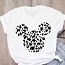 Mickey Cartoon Leopard Bow Short Sleeve Print Graphic T-Shirt Women's T-Shirt