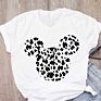 Mickey Cartoon Leopard Bow Short Sleeve Print Graphic T-Shirt Women's T-Shirt