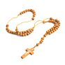 Natural Wood Beads Hand-Woven Wooden Beads Jerusalem Catholic Religious Strand Jewelry Cross Jesus Rosary Necklace