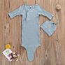 Newborn Baby Clothes Knitted Ribbed Cotton Baby Gown with Beanie Unisex Knotted Baby Gown Set