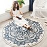 Nordic Ethnic Style Cotton Linen round Floor Mat for Living Room Bedroom Anti-Slip Doormat Tassels Boho Carpet