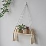 Rope Plant Flower Hanger Pot Holder, Decorative Wooden Macrame Wall Shelf, Boho Wall Hanging Decor