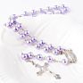 Rosary Bead Necklace Crystal Cross Pendant Necklace Catholic Religious