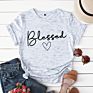 Style American Women's Loose-Fitting Blessed Heart-Shaped Cotton Collar Short-Sleeved T-Shirt for Women