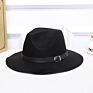 Style Woollen Hat Big Brim Buckle and British Pu Leather Belt Fedora Hat for Ladies