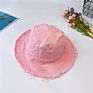 Washed Cotton Solid Color Blank Frayed Wide Brim Fringed Floppy Fisherman Bucket Hat