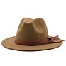 Wide Brimbeige Women Floppy Wooden Felt 15Cm Hats Jazzy Chapeau Fedora Hats with Logo