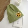 Women 15 Colors Stock Knit Beanies with Logo Smiley Face Beanie