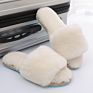 Women's Soft Indoor Home Fluffy Fuzzy Sheep Slippers Real Wool Fur Sheepskin Open Toe Fur Slides Slippers