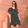 Womens Stripe Midi Dresses V Neck Polka Dot Ruffles Short Sleeve Kimonos Ladies Boho Dresses with Belt