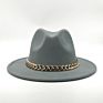 Womens's Hat Wide Brim Thick Gold Chain Band Classic Black Beige Felted Cap Panama Cowboy Jazz Men Caps Luxury Fedora Women Hats