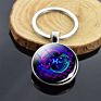 12 Constellations Key Chains Zodiac Signs Aries Leo Libra Glass Cabochon Keychain Double Side Pendant Trinket