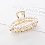 Alloy Metal Hair Accessories Gold Color Rhinestone Pearl Hair Claws for Women